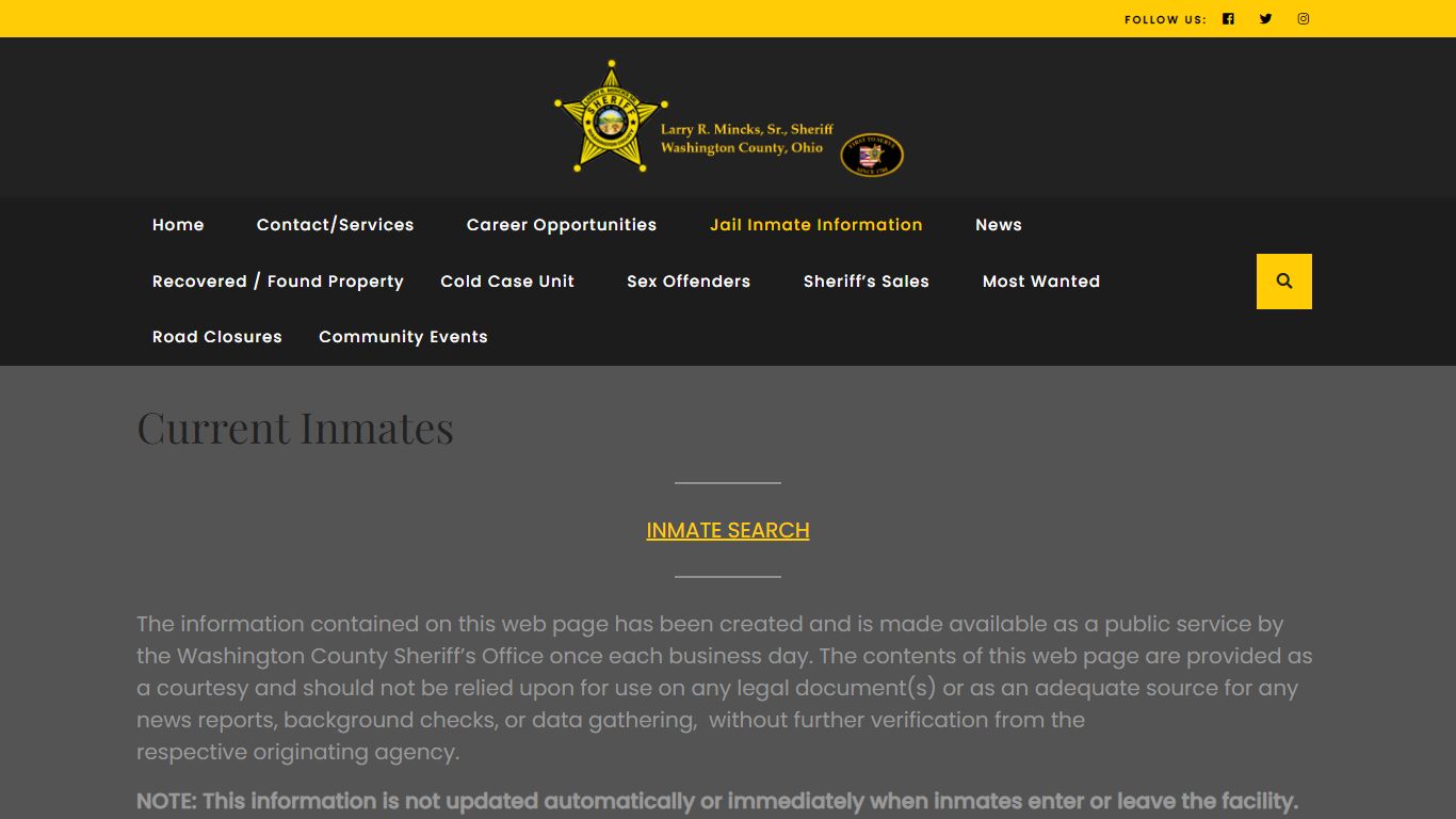 Current Inmates - Washington County Sheriff's Office